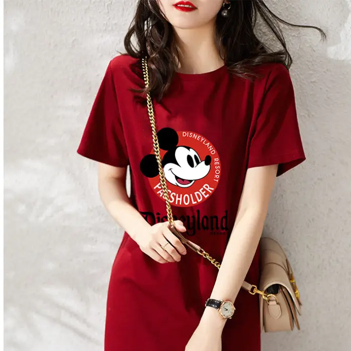 Women Printed T-Shirt Dress Black Mid Length Korean Style - Image 16