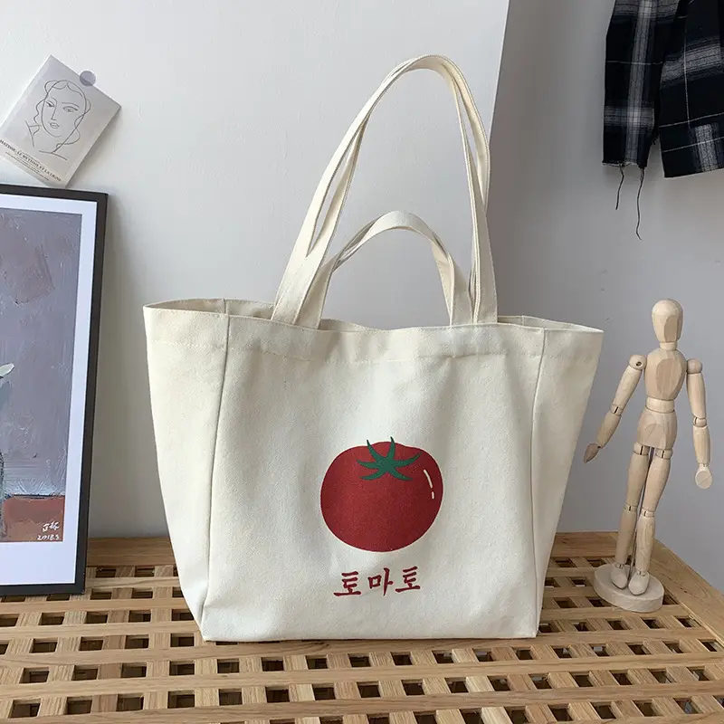 Women Canvas Tote Bag Hello Apple Design Large Capacity