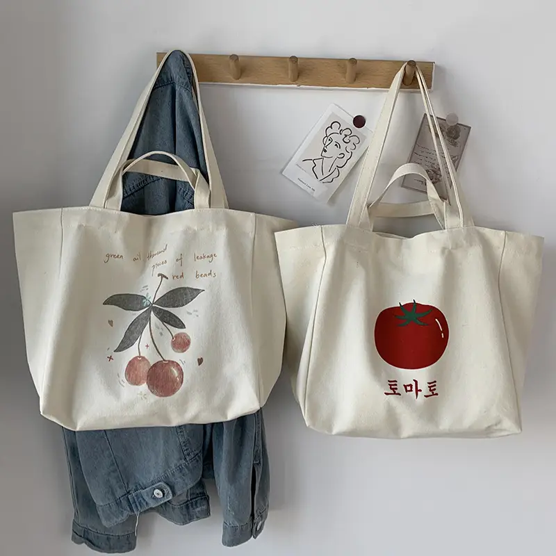 Women Canvas Tote Bag Hello Apple Design Large Capacity — feature 18