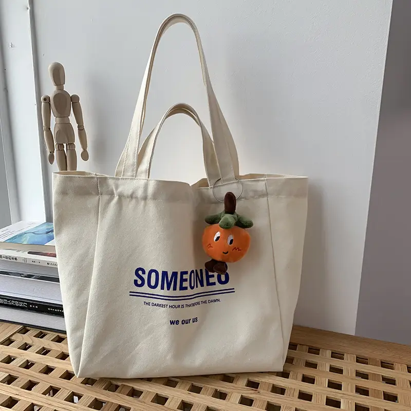 Women Canvas Tote Bag Hello Apple Design Large Capacity — feature 3