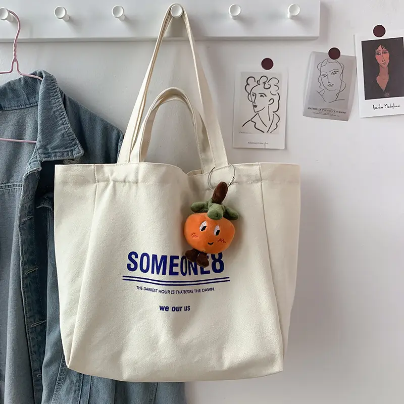 Women Canvas Tote Bag Hello Apple Design Large Capacity — feature 5