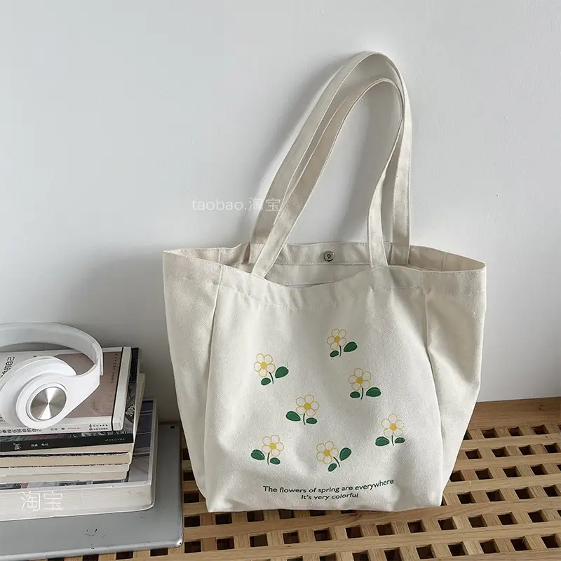 Women Canvas Tote Bag Hello Apple Design Large Capacity — feature 7