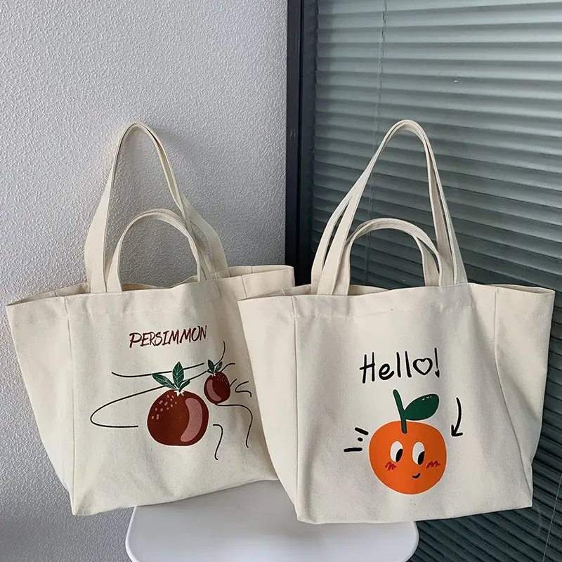 Women Canvas Tote Bag Hello Apple Design Large Capacity — feature 9