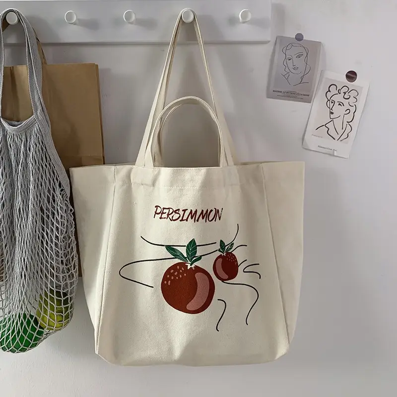 Women Canvas Tote Bag Hello Apple Design Large Capacity — feature 11
