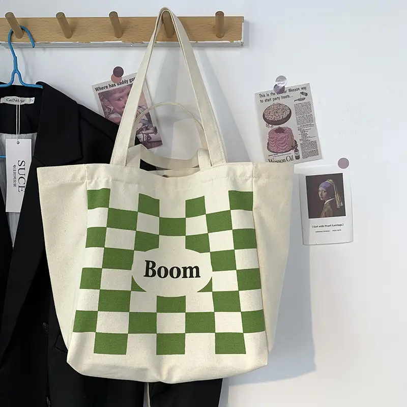 Women Canvas Tote Bag Hello Apple Design Large Capacity