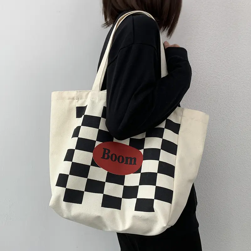 Women Canvas Tote Bag Hello Apple Design Large Capacity