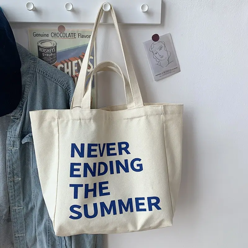 Women Canvas Tote Bag Hello Apple Design Large Capacity