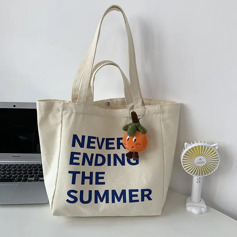 Women Canvas Tote Bag Hello Apple Design Large Capacity