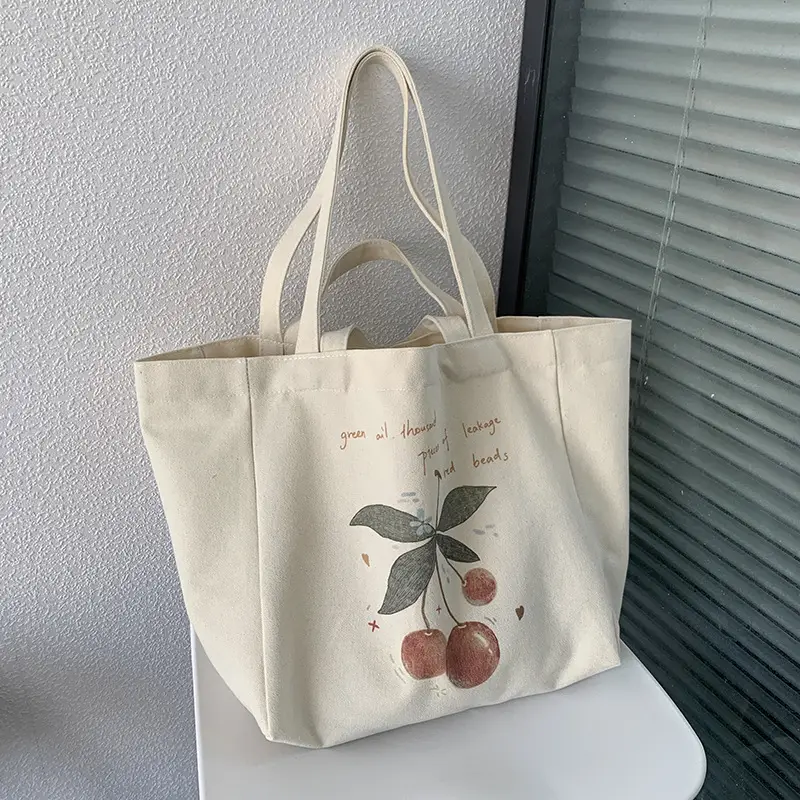Women Canvas Tote Bag Hello Apple Design Large Capacity