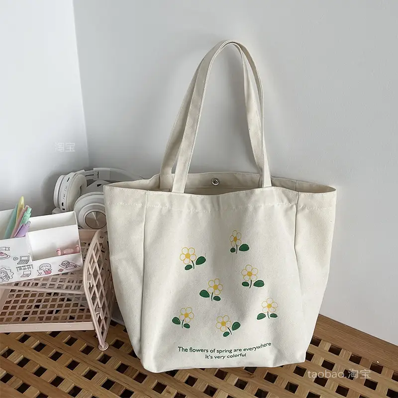 Women Canvas Tote Bag Hello Apple Design Large Capacity