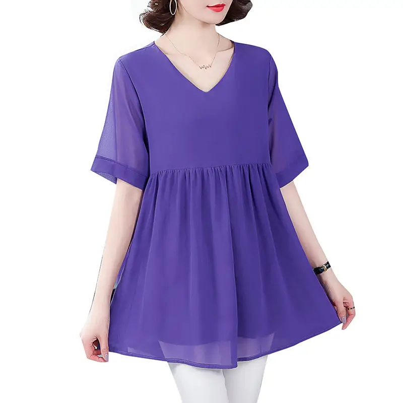 2026 Plus Size Chiffon Blouse Black V-Neck Loose Fit - Image 9