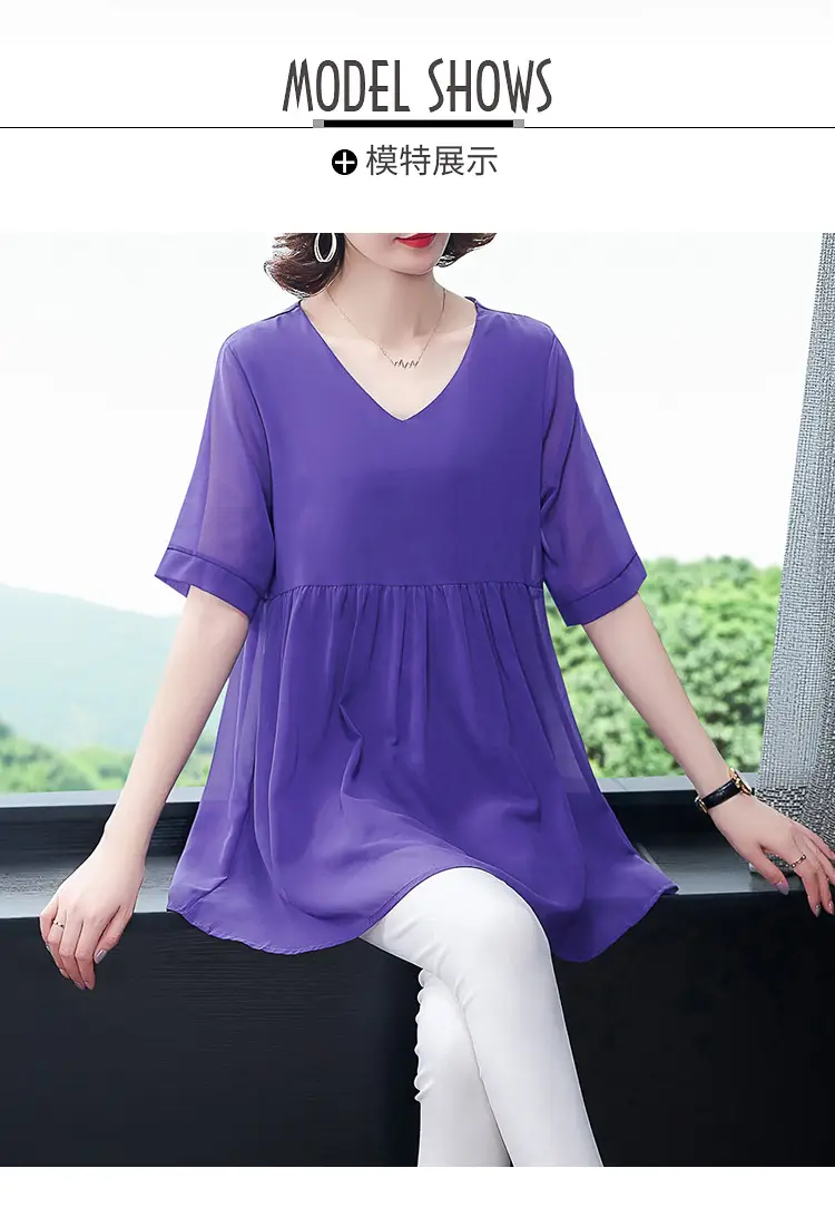 2026 Plus Size Chiffon Blouse Black V-Neck Loose Fit — feature 10