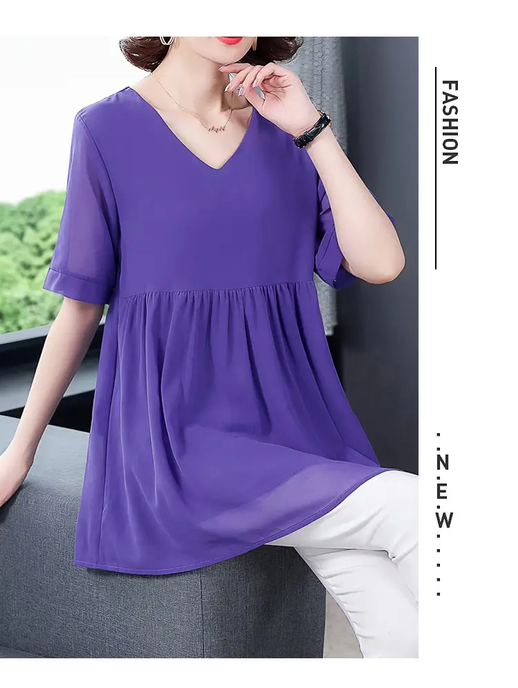 2026 Plus Size Chiffon Blouse Black V-Neck Loose Fit — feature 11