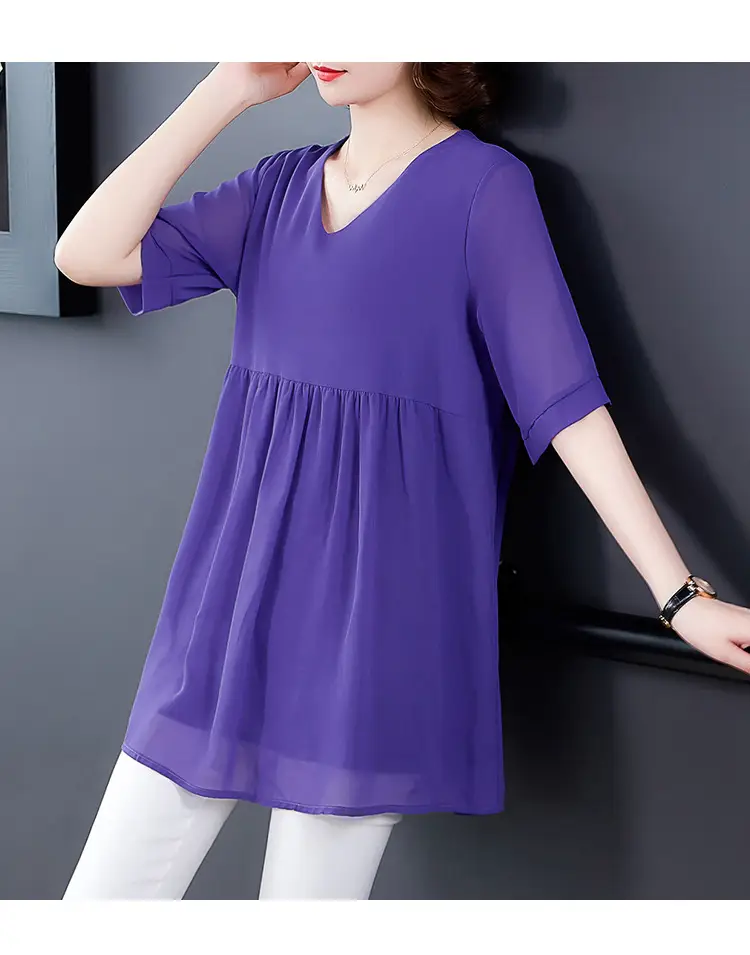 2026 Plus Size Chiffon Blouse Black V-Neck Loose Fit — feature 13