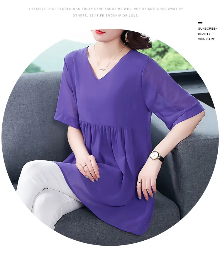 2026 Plus Size Chiffon Blouse Black V-Neck Loose Fit — feature 14