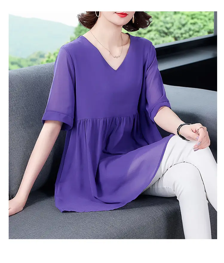 2026 Plus Size Chiffon Blouse Black V-Neck Loose Fit — feature 15