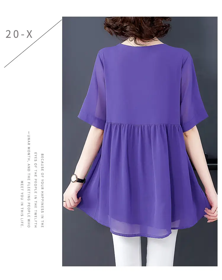 2026 Plus Size Chiffon Blouse Black V-Neck Loose Fit — feature 16