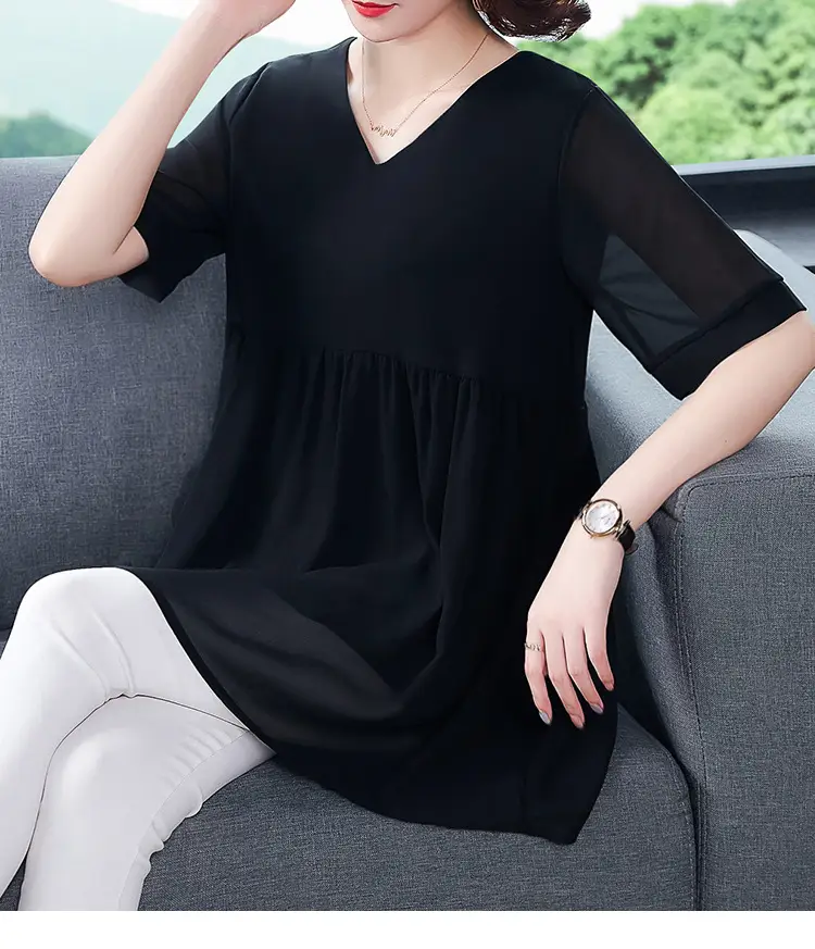 2026 Plus Size Chiffon Blouse Black V-Neck Loose Fit — feature 17