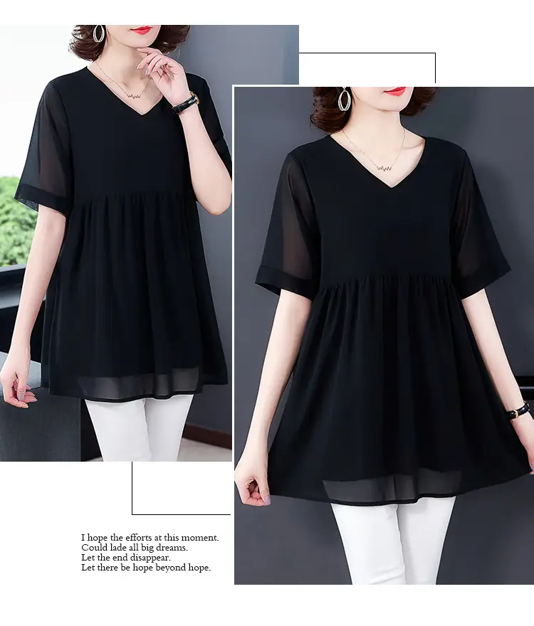 2026 Plus Size Chiffon Blouse Black V-Neck Loose Fit — feature 19