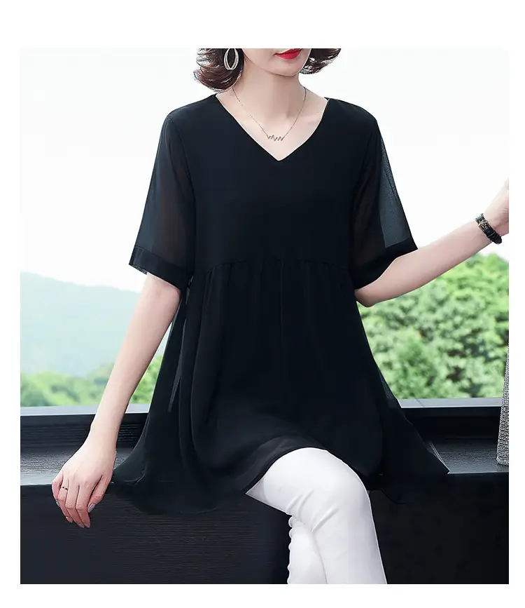 2026 Plus Size Chiffon Blouse Black V-Neck Loose Fit — feature 22