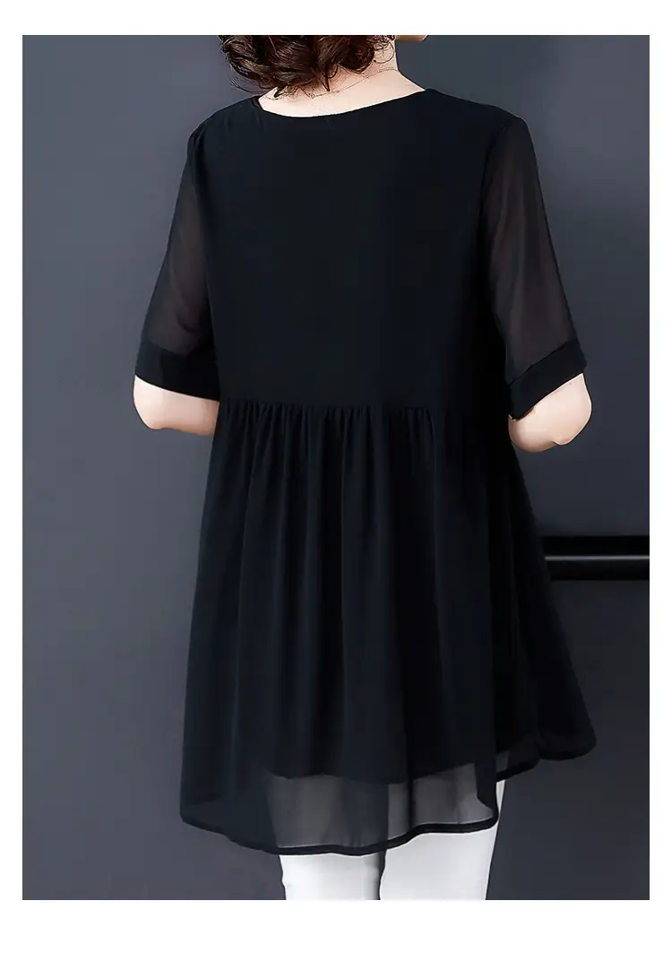 2026 Plus Size Chiffon Blouse Black V-Neck Loose Fit — feature 23