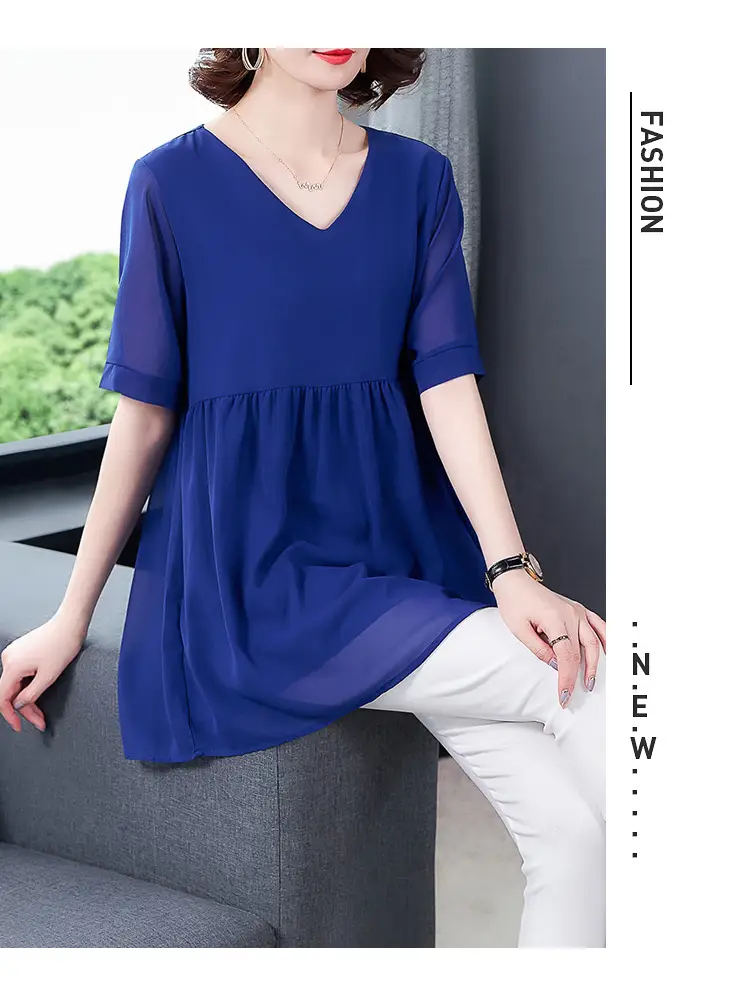 2026 Plus Size Chiffon Blouse Black V-Neck Loose Fit — feature 25