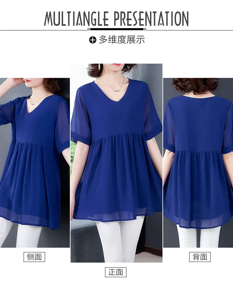 2026 Plus Size Chiffon Blouse Black V-Neck Loose Fit — feature 3