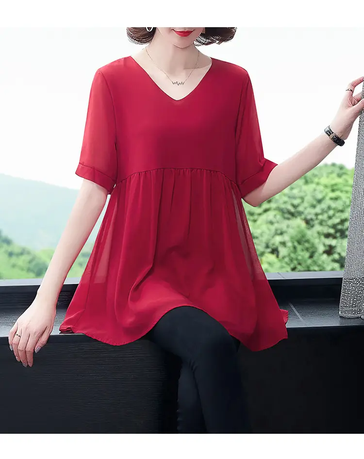 2026 Plus Size Chiffon Blouse Black V-Neck Loose Fit — feature 31