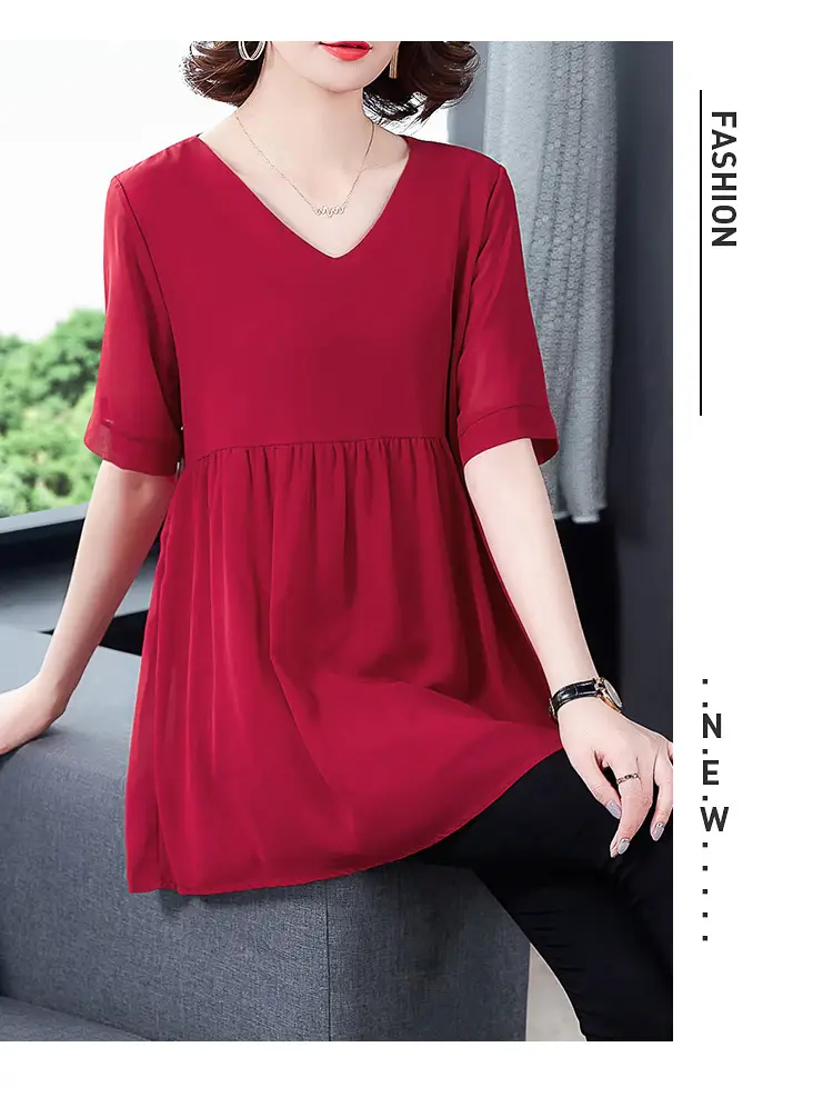 2026 Plus Size Chiffon Blouse Black V-Neck Loose Fit — feature 32