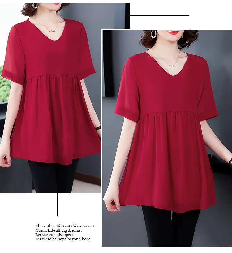 2026 Plus Size Chiffon Blouse Black V-Neck Loose Fit — feature 33