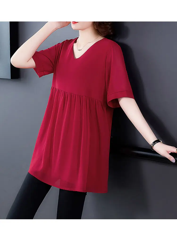 2026 Plus Size Chiffon Blouse Black V-Neck Loose Fit — feature 34