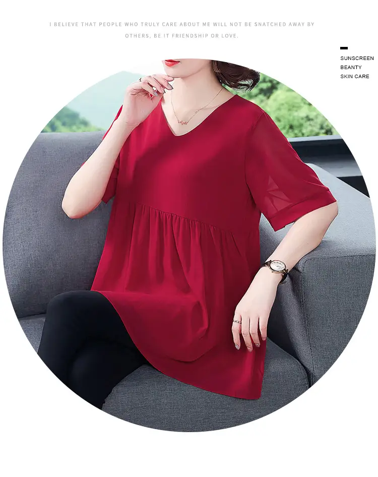 2026 Plus Size Chiffon Blouse Black V-Neck Loose Fit — feature 35