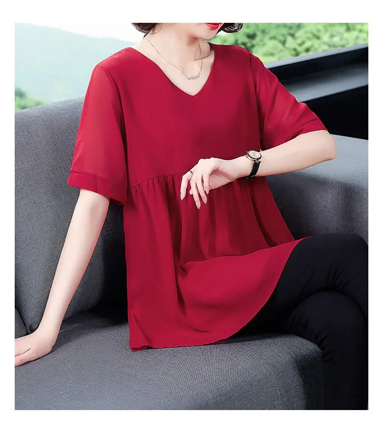 2026 Plus Size Chiffon Blouse Black V-Neck Loose Fit — feature 36