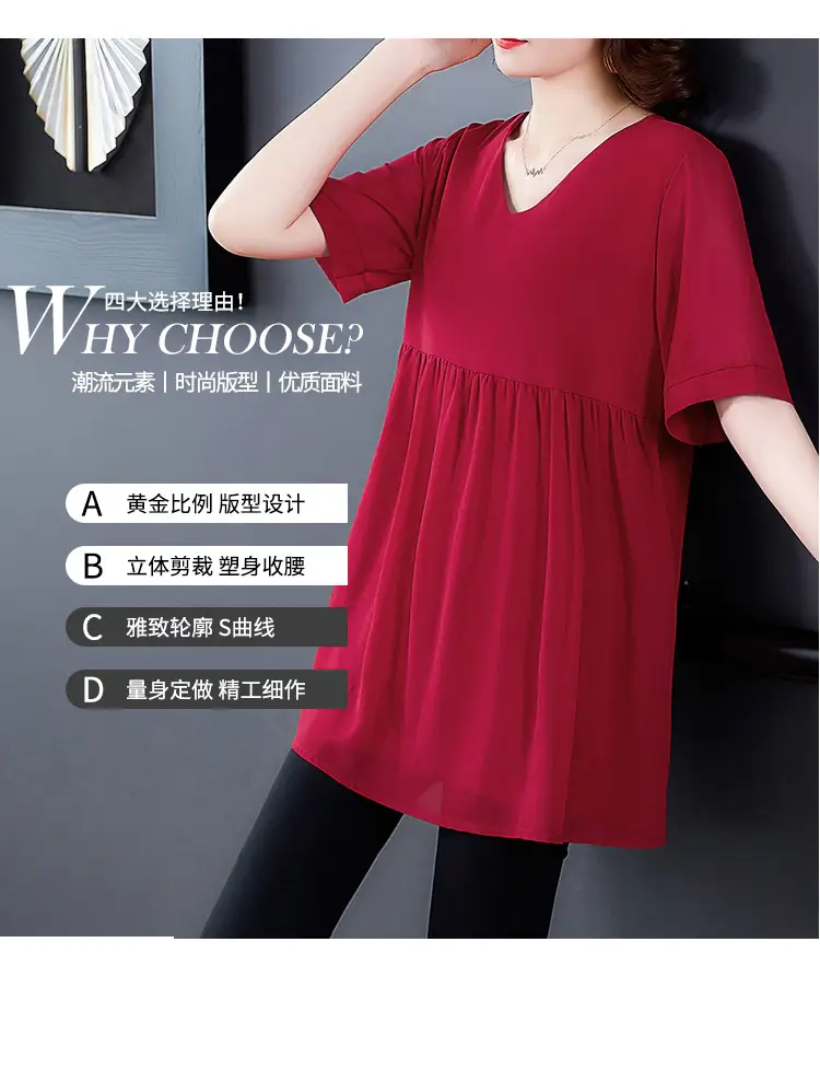 2026 Plus Size Chiffon Blouse Black V-Neck Loose Fit — feature 4