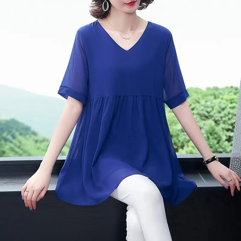 2026 Plus Size Chiffon Blouse Black V-Neck Loose Fit - Image 3