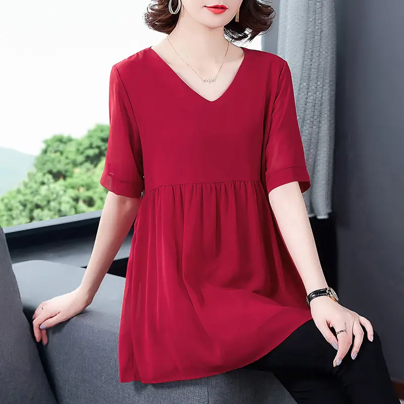 2026 Plus Size Chiffon Blouse Black V-Neck Loose Fit - Image 4