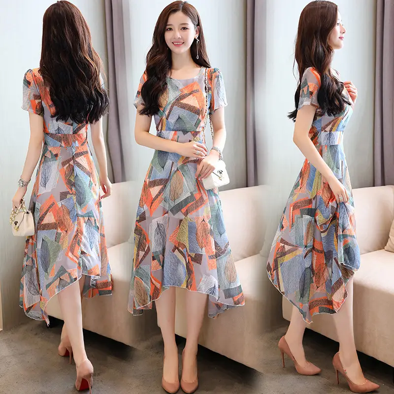 Women's Printed Irregular Flowy Dress Summer 2021 - Image 2