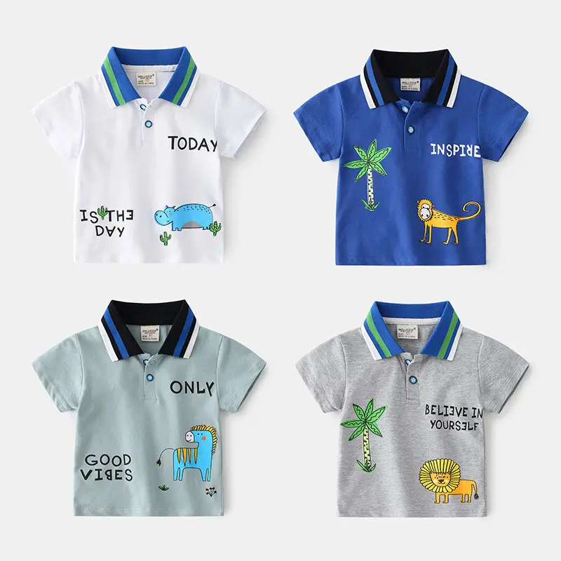 Kids Boys Polo Shirt Grey Animal Print Short Sleeve - Image 4