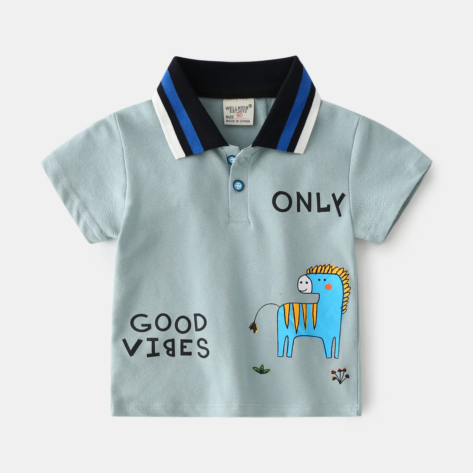 Kids Boys Polo Shirt Grey Animal Print Short Sleeve - Image 5