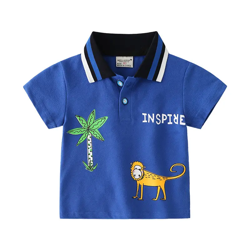 Kids Boys Polo Shirt Grey Animal Print Short Sleeve - Image 6