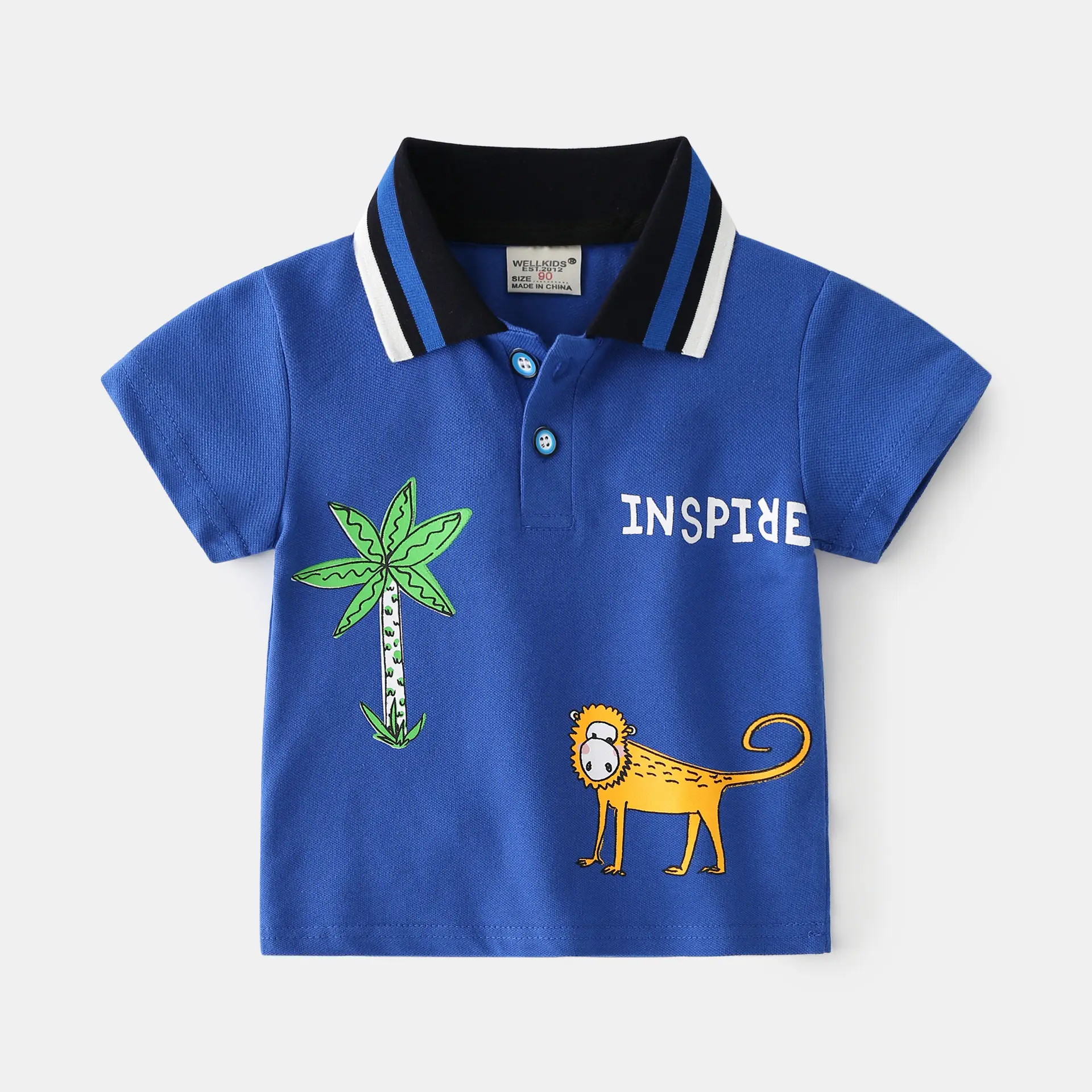 Kids Boys Polo Shirt Grey Animal Print Short Sleeve - Image 2