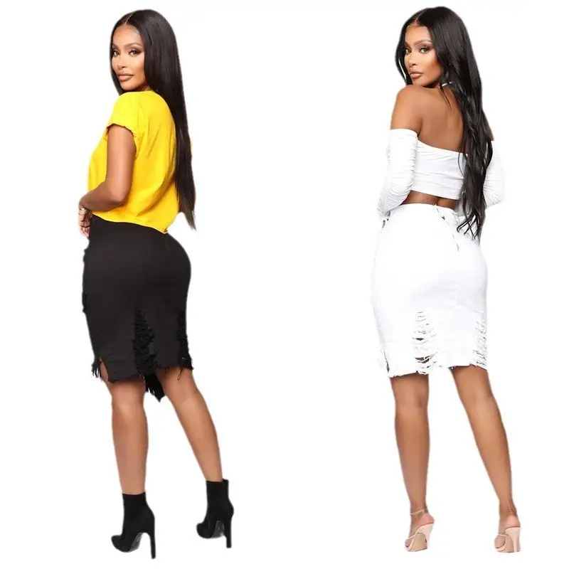 Women Mid-Length Skirt 2022 Summer White Black Tassel - Image 6