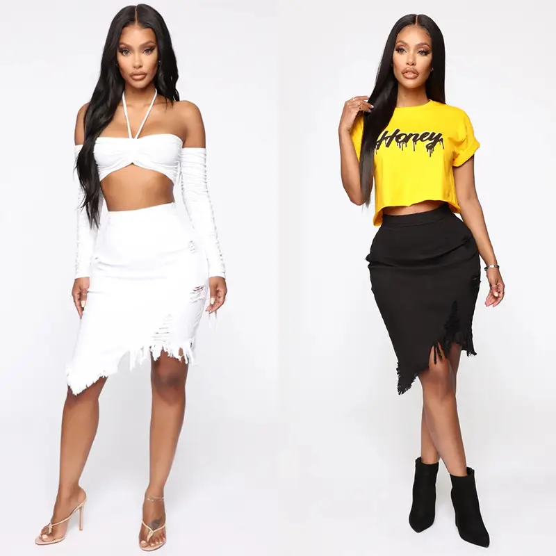 Women Mid-Length Skirt 2022 Summer White Black Tassel — feature 2
