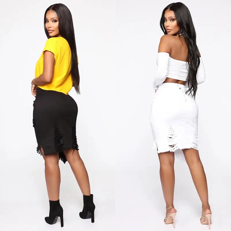 Women Mid-Length Skirt 2022 Summer White Black Tassel — feature 3