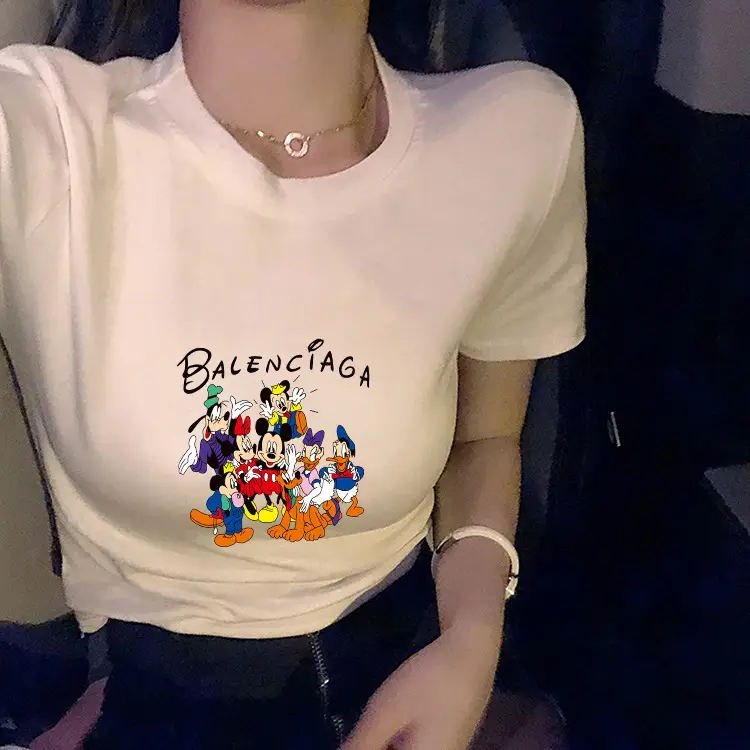 Women Balenciaga Printed Summer T-Shirt Cream