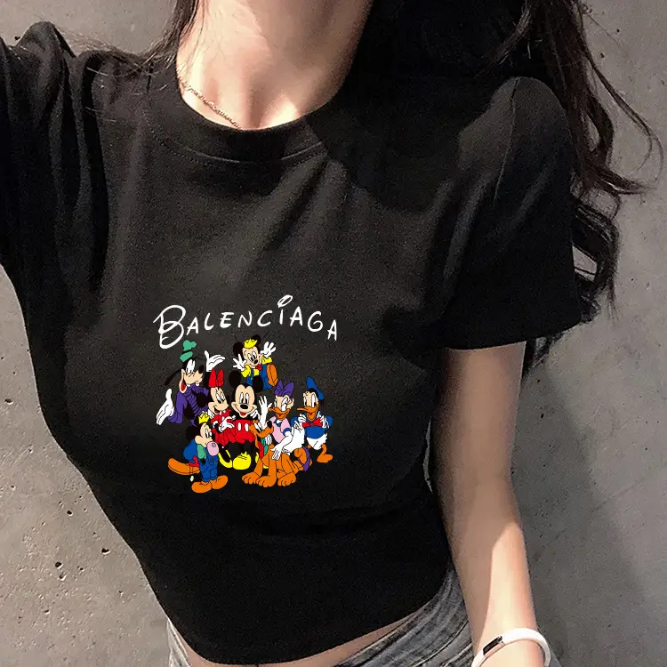 Women Balenciaga Printed Summer T-Shirt Cream