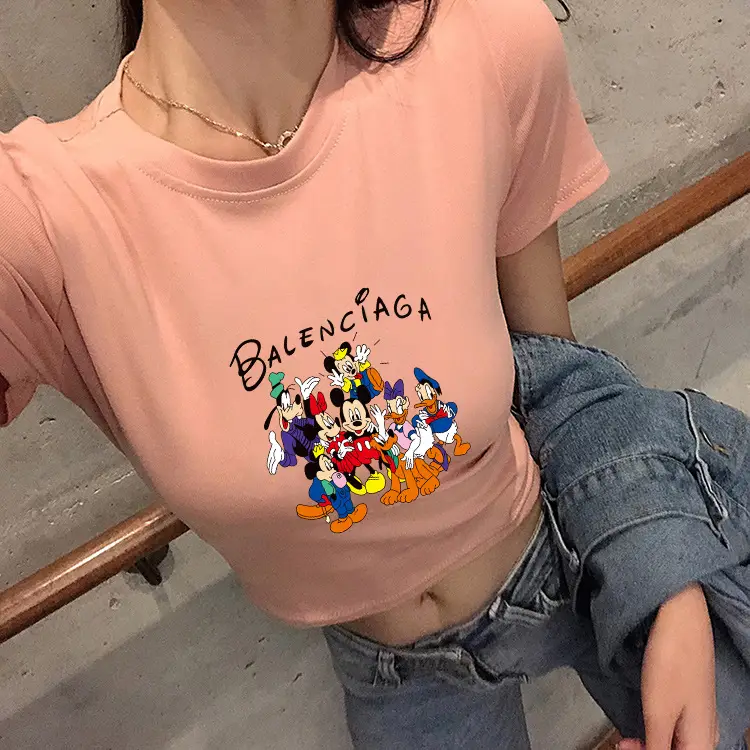 Women Balenciaga Printed Summer T-Shirt Cream