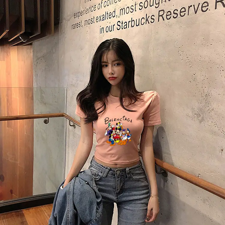 Women Balenciaga Printed Summer T-Shirt Cream — feature 12