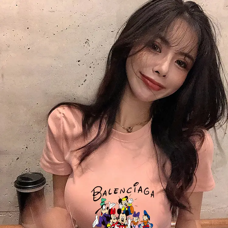 Women Balenciaga Printed Summer T-Shirt Cream — feature 13