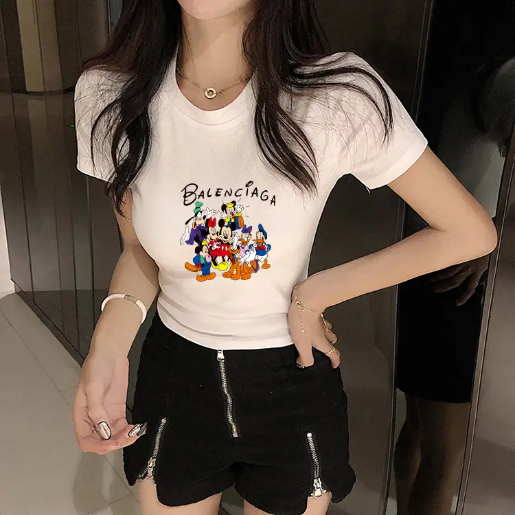 Women Balenciaga Printed Summer T-Shirt Cream — feature 6